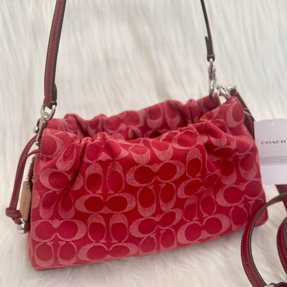 NWT Coach Faye Shoulder Bag In Signature Denim CDB93 denim in Silver/True Red - Picture 7 of 16